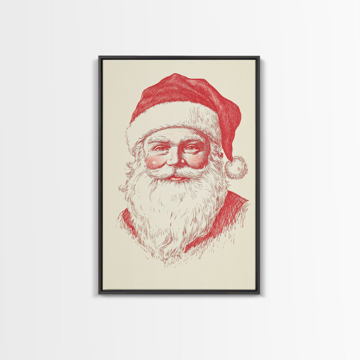 Reto Santa Portrait Canvas Print - Framed Canvas - Minimalist Christmas Art - Boho Christmas Art - Rustic Christmas Art - Santa Painting