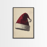 Santa's Hat Canvas Print - Framed Canvas - Minimalist Christmas Art - Boho Christmas Art - Rustic Christmas Art
