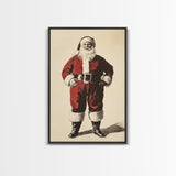 Vintage Santa Clause Canvas Print - Framed Canvas - Minimalist Christmas Art - Boho Christmas Art - Rustic Christmas Art