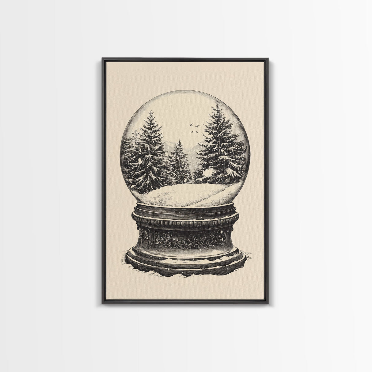 Sketch of a Christmas Snow Globe Canvas Print - Framed Canvas - Minimalist Christmas Art - Boho Christmas Art - Rustic Christmas Art