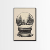 Sketch of a Christmas Snow Globe Canvas Print - Framed Canvas - Minimalist Christmas Art - Boho Christmas Art - Rustic Christmas Art