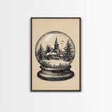 Retro Christmas Snowglobe Canvas Print - Framed Canvas - Minimalist Christmas Art - Boho Christmas Art - Rustic Christmas Art