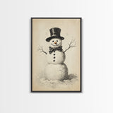 Retro Snowman Canvas Print - Framed Canvas - Minimalist Christmas Art - Boho Christmas Art - Rustic Christmas Art