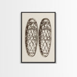 Vintage Snow Shoes Canvas Print - Framed Canvas - Minimalist Christmas Art - Boho Christmas Art - Rustic Christmas Art