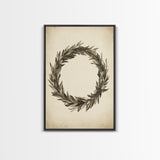 Vintage Wreath Canvas Print - Framed Canvas - Minimalist Christmas Art - Boho Christmas Art - Rustic Christmas Art