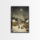 Huge Christmas Tree In The Town Square, Christmas Village Wall Art, Framed Canvas Print, Christmas Canvas Art