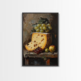 Vintage Still Life of Cheese Canvas Print, Retro Kitchen Wall Art, Cheese Painting, Dining Room Wall Art