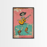 Retro Vaquero Skeleton Art Print, Canvas Art, Chicano Art, Spooky Mexican Art, Sugar Skull Art