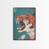 Tiger Roar Wabi Sabi Canvas Print, Wood Framed Wall Art, Japanese Style Art, Japanese Inspired Home Decor, Tiger Painting