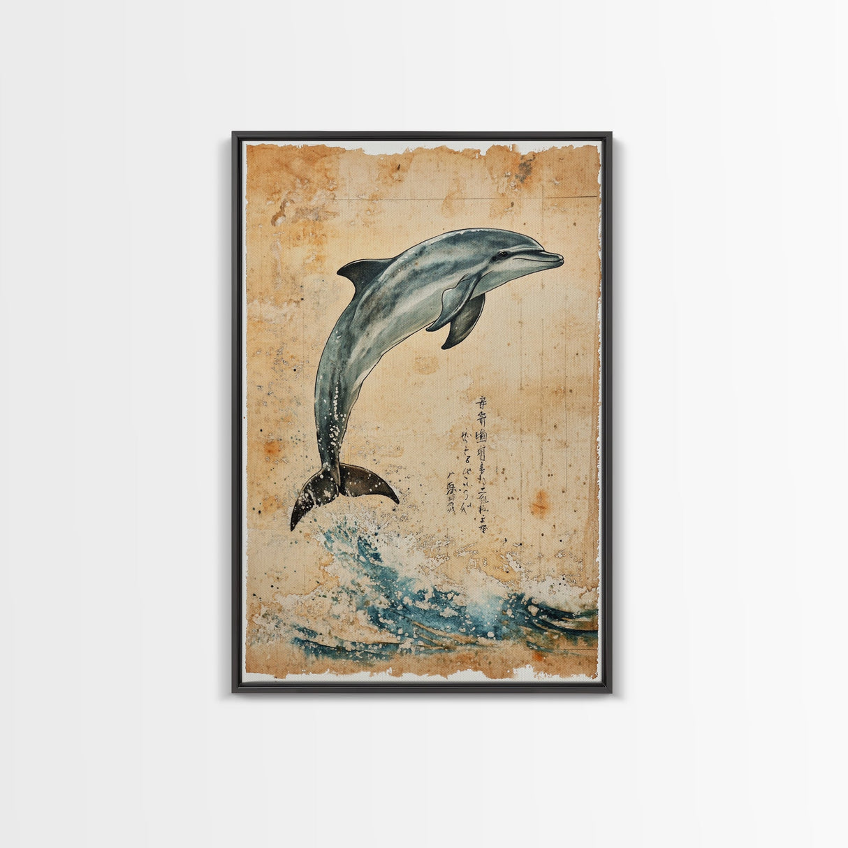 Wabi Sabi Dolphin Print, Framed Canvas Print, Dolphain Painting, Dolphin Print, Nautical Decor, Dolphin Art, Boho Style Minimalist Art
