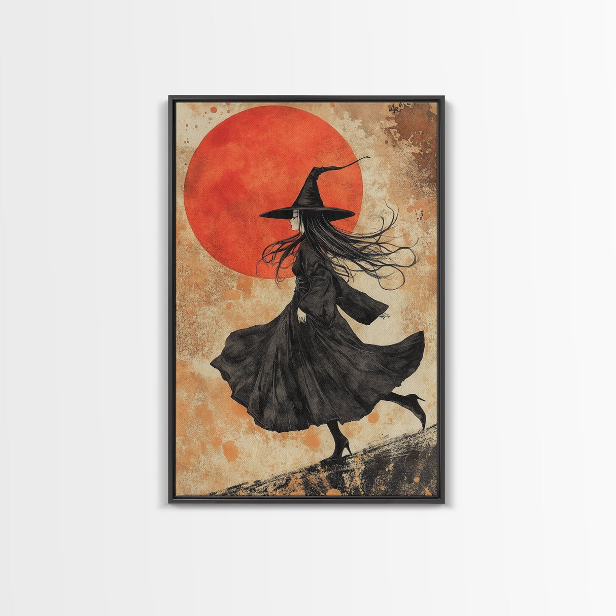 It's All Downhill From Here, Framed Canvas Print, Wabi Sabi Witch Decor, Witch Painting, Witchy Gift, Witchy Home Decor