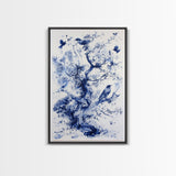 Chinoiserie Wall Art Framed Canvas Print, Blue Tree and Birds, Botanical Print, Birdwatcher Gift Idea, Chinoiserie Style Painting