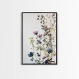 Retro Floral Decor Framed Canvas Print Modern Farmhouse Minimalist Wildflowers Painting Botanical Wall Art