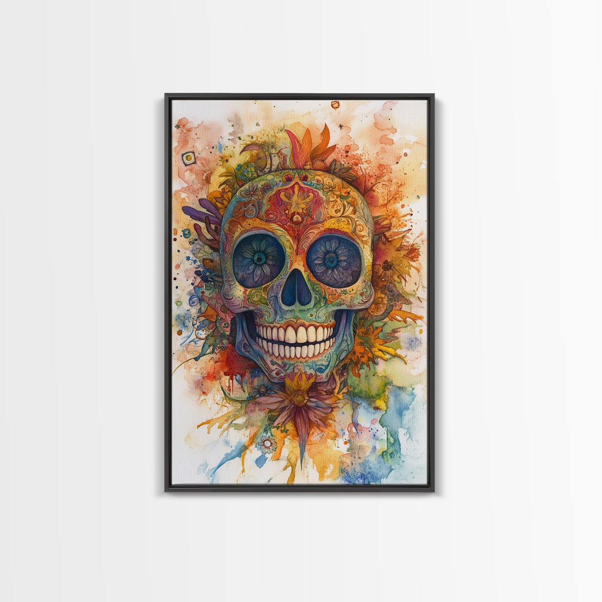 Sugar Skull Painting Print, Framed Canvas, Chicano Decor, Mexicano Wall Art, Day of The Dead / Dia de los Muertos, Mexicano Home Decor