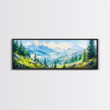 Vintage Mountain Art Canvas Print | Mountain Oil Painting | Extra Large Vintage Wall Art | Panoramic Wall Art Print | Vintage Mountain Scene