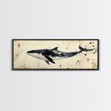Whale Art Wabi Sabi Panoramic Oil Painting Print, Japanese Style Wall Art - Whale Decor - Whale Art Print - Living Room Decor - Minimalist