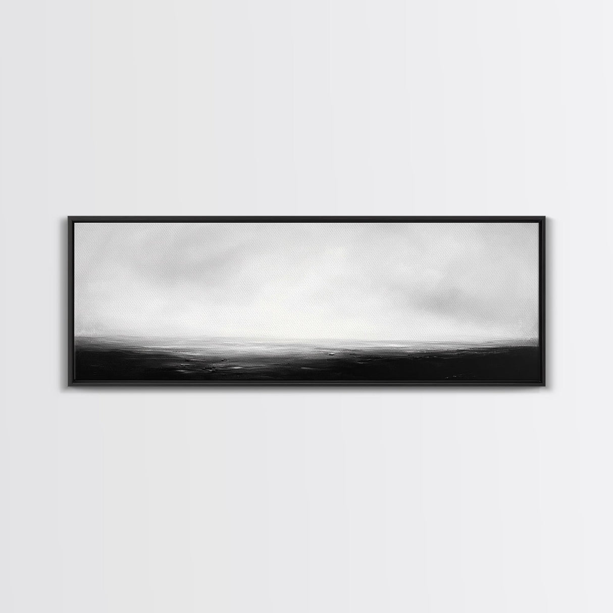 The Sea is Calm Panoramic Canvas Print, Seascape Painting, Black and White Nautical Art, Moody Decor, Muted Art, Subdued Art