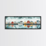 Panoramic Painting Print of Nantucket, Framed Canvas Print, Nantucket Painting, nautical seascape landscape painting, Nautical Decor