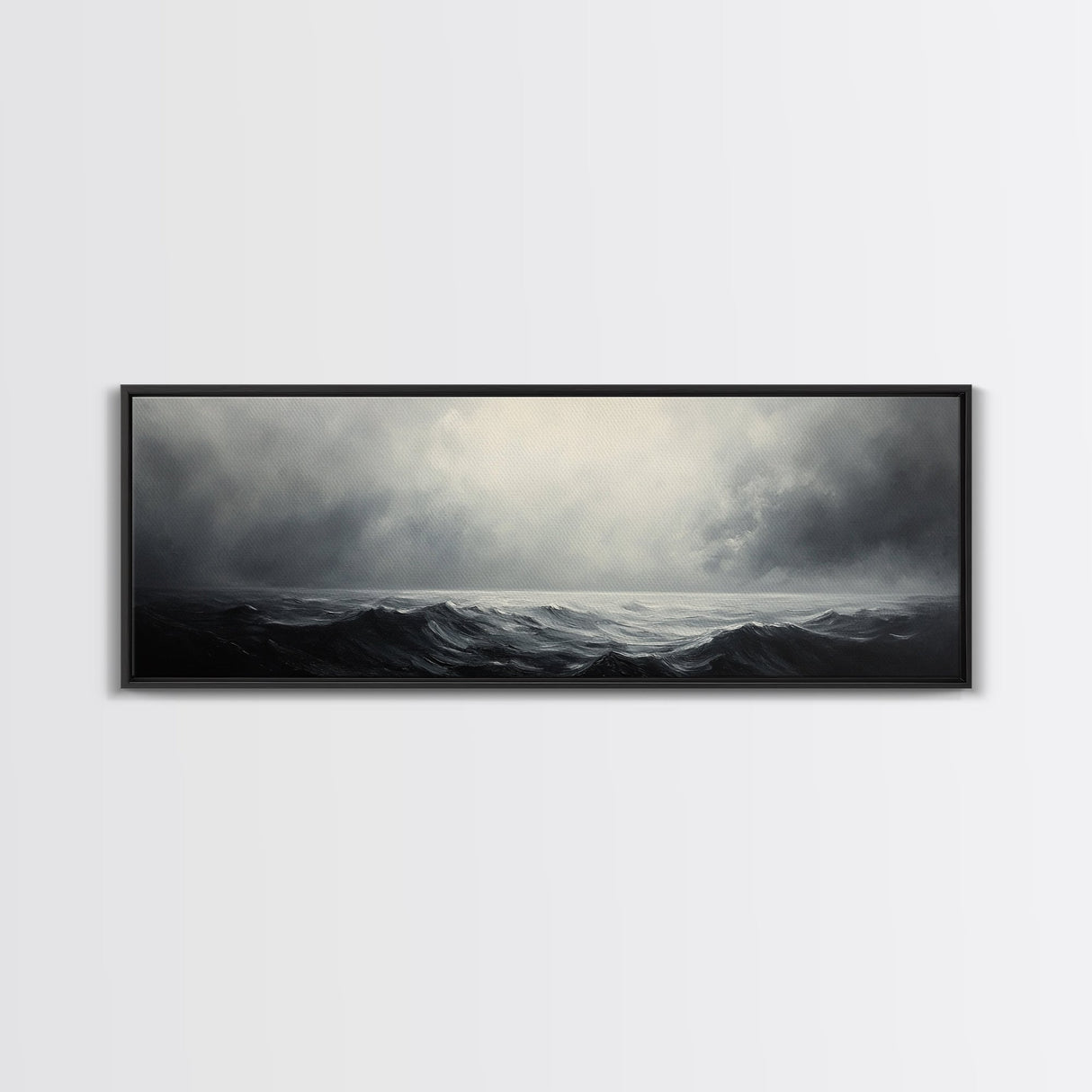 A storm rolls in over the ocean, framed canvas print - wood framed wall art - seascape painting - ocean painting