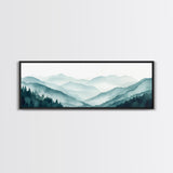Indigo and Emerald Green Blue Ridge Mountains, Framed Canvas Print, Panoramic Home Decor, Horizontal Art, Mountain Landscape Painting