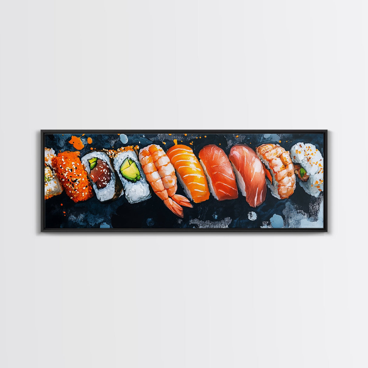 Wabi Sabi Sushing Painting Print, Panoramic Wall Art, Kitchen Decor, Restaurant Wall Art, Restaurant Decor, Sushi Art, Food Painting