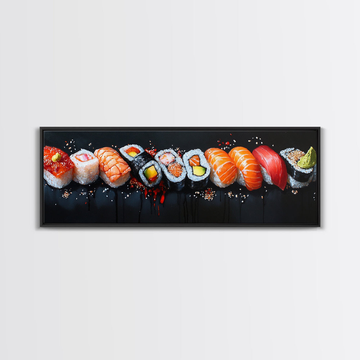 Retro Sushi Painting Print, Canvas Art, Kitchen Decor, Dining Room Decor, Eclectic Home Decor, Food Lover Gift, Japanese Style Decor