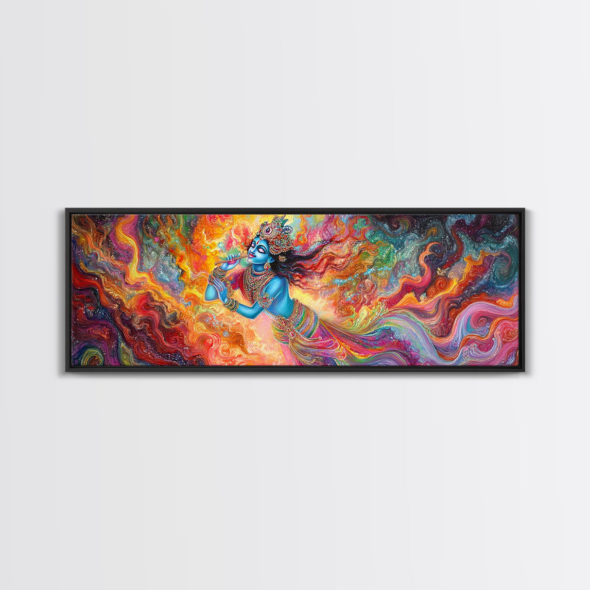 Radha Krishna Wall Art Framed Canvas Print, Modern Art Painting of Radha Krishna, Hindu Art, Radha Krishna Painting, Panoramic Art