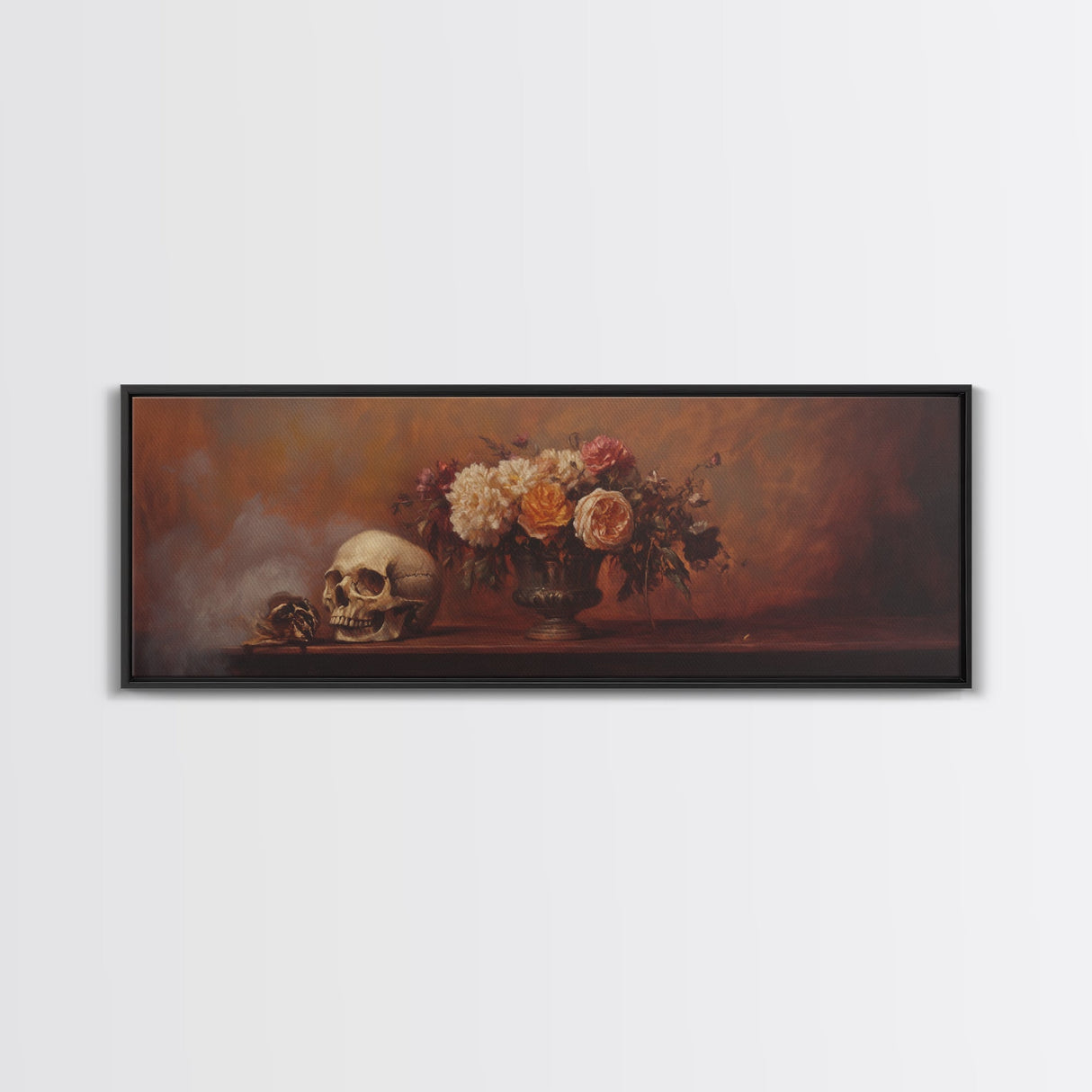 Gothic Flowers Still Life, Skull Painting Canvas Print, Goth Decor, Witchy Wall Art, Witchy Decor, Witchy Gift Idea, Dark Academia Art