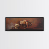 Gothic Flowers Still Life, Skull Painting Canvas Print, Goth Decor, Witchy Wall Art, Witchy Decor, Witchy Gift Idea, Dark Academia Art