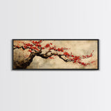 Panoramic Japanese Maple Tree Wall Art Canvas Print, Maple Tree Art, Fall Decor, Fall Wall Art, Wabi Sabi Japanese Style Maple Tree Painting
