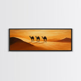 Camels in the desert Framed Canvas Print, Desert Painting, Desert Wall Art, Southwestern Decor, Minimalist Decor, Orange Hues Art