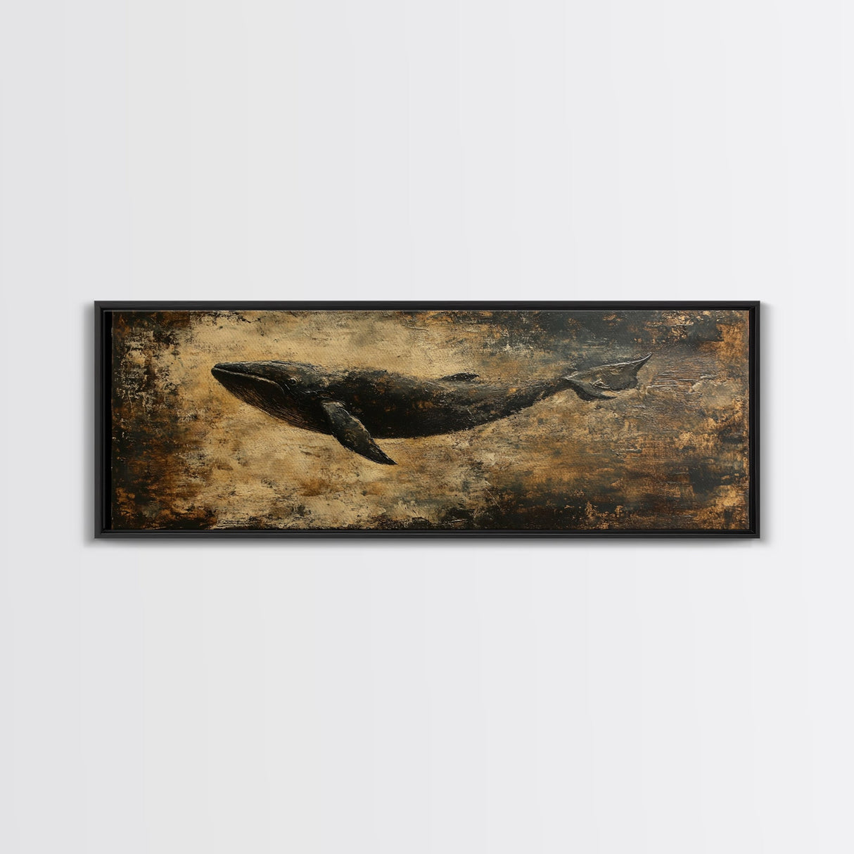 Panoramic Exra Wide Horizontal Whale Painting Print, Canvas Art, Nautical Home Decor, Wabi Sabi Whale Art, Whale Decor