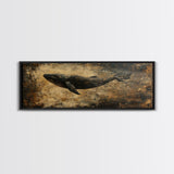Panoramic Exra Wide Horizontal Whale Painting Print, Canvas Art, Nautical Home Decor, Wabi Sabi Whale Art, Whale Decor