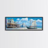 Panoramic Nautical Painting Print of Maine, Beach Art, Beach Decor, Seascapes Painting, Nautical Landscape Painting, Horizontal Art