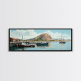 Morro Bay Panoramic Art, Nautical Landscape Painting, Canvas Print, Seascape Panoramic Painting, Seascape Landscape Wall Art Home Decor
