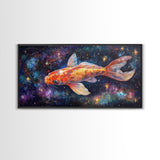 Galactic Koi Fish Framed Canvas Print, Retro Colorful Wall Art, Koi Fish Painting, Koi Wall Art, Space Art, Space Fish Painting