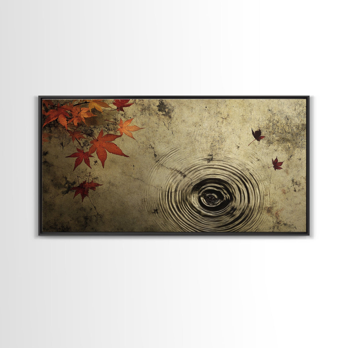 Rain Drops In The Fall, Framed Canvas Print, Thought Provoking Wall Art, Wabi Sabi Style Boho Minimalist Wall Art - Reflections