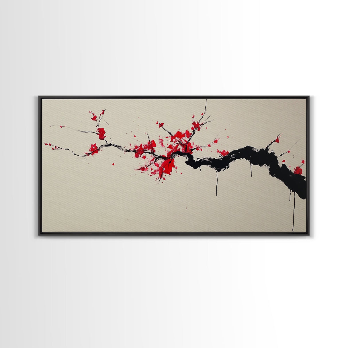 Retro Abstract Wall Art, Framed Canvas Print, Dead Branch Painting on a Black Background, Charcoal Sketch, Charcoal Painting Wall Art