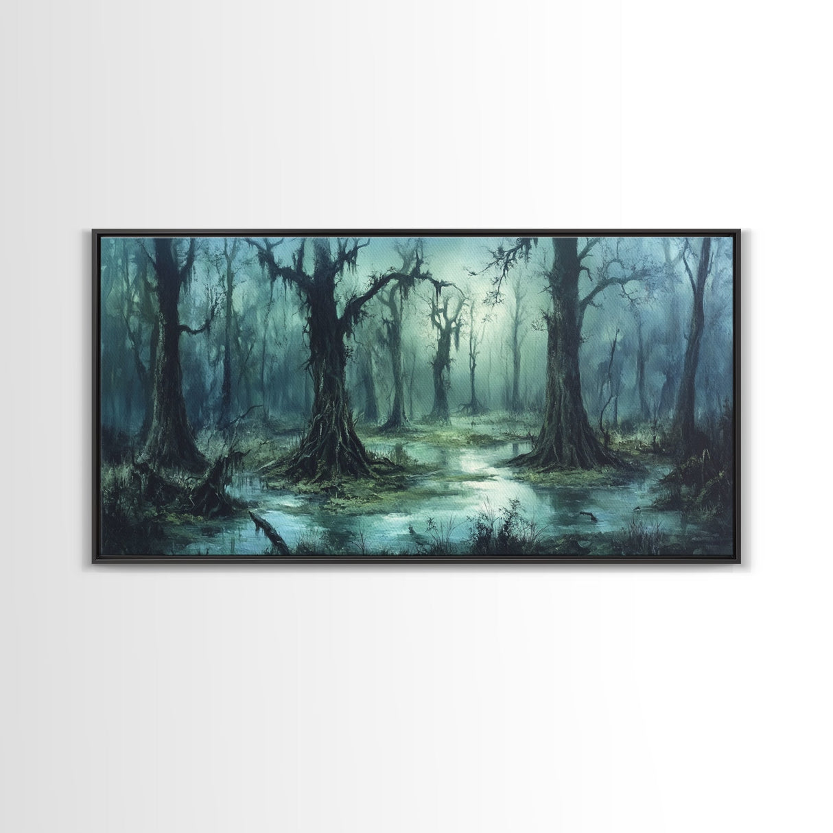 Victorian Swamp Painting Canvas print, Dark and Moody Victorian Gothic Wall Art, Mood Setting Living Room Wall Art, Dark Academia Art