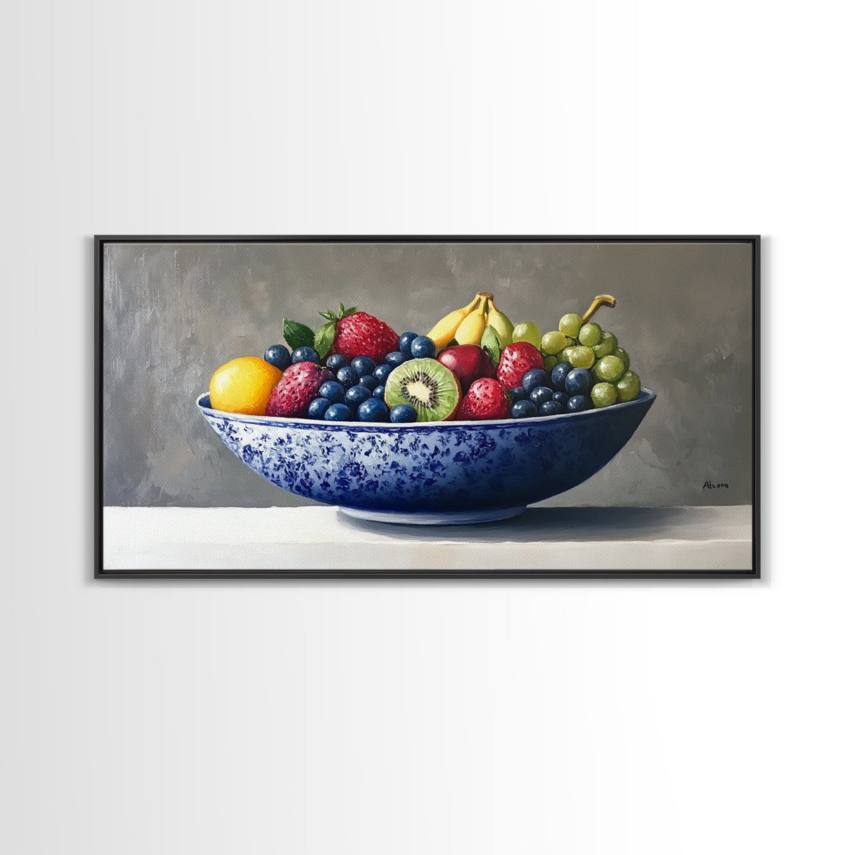 Still Life Oil Painting Print of Fruit in a Bowl, Framed Canvas Print, Victorian Oil Painting Still Life, Kitchen Wall Art, Kitchen Decor
