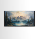 Foggy Mountain Forest Landscape Painting Print, Landscape On Canvas Ready Too Hang - Large Panoramic Canvas Wall Art Prints Landscape Art