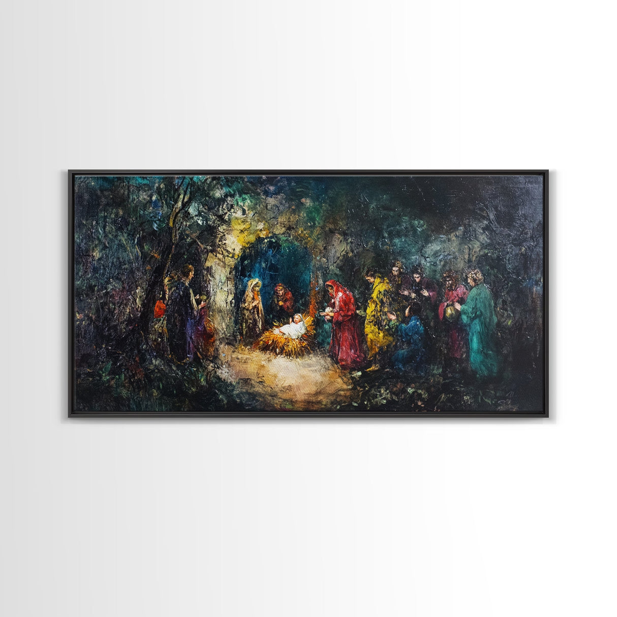 Modern Abstract Oil Painting Print of Nativity - Framed Canvas Print - Christrmas Art - Christian Wall Art - Christmas Home Decor
