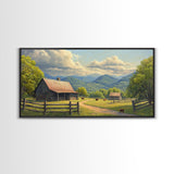 Barn Landscape Oil Painting Canvas Print, Rustic Farmhouse Home Decor, Modern Farm House Wall Art, Barn Wall Art, Barn Decor