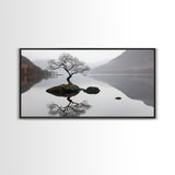 Lone Bonzai Tree On an Island Framed Canvas Print - Ready To Hang Wall Art - Wabi Sabi Landscape Painting - Japanese Style Wall Art
