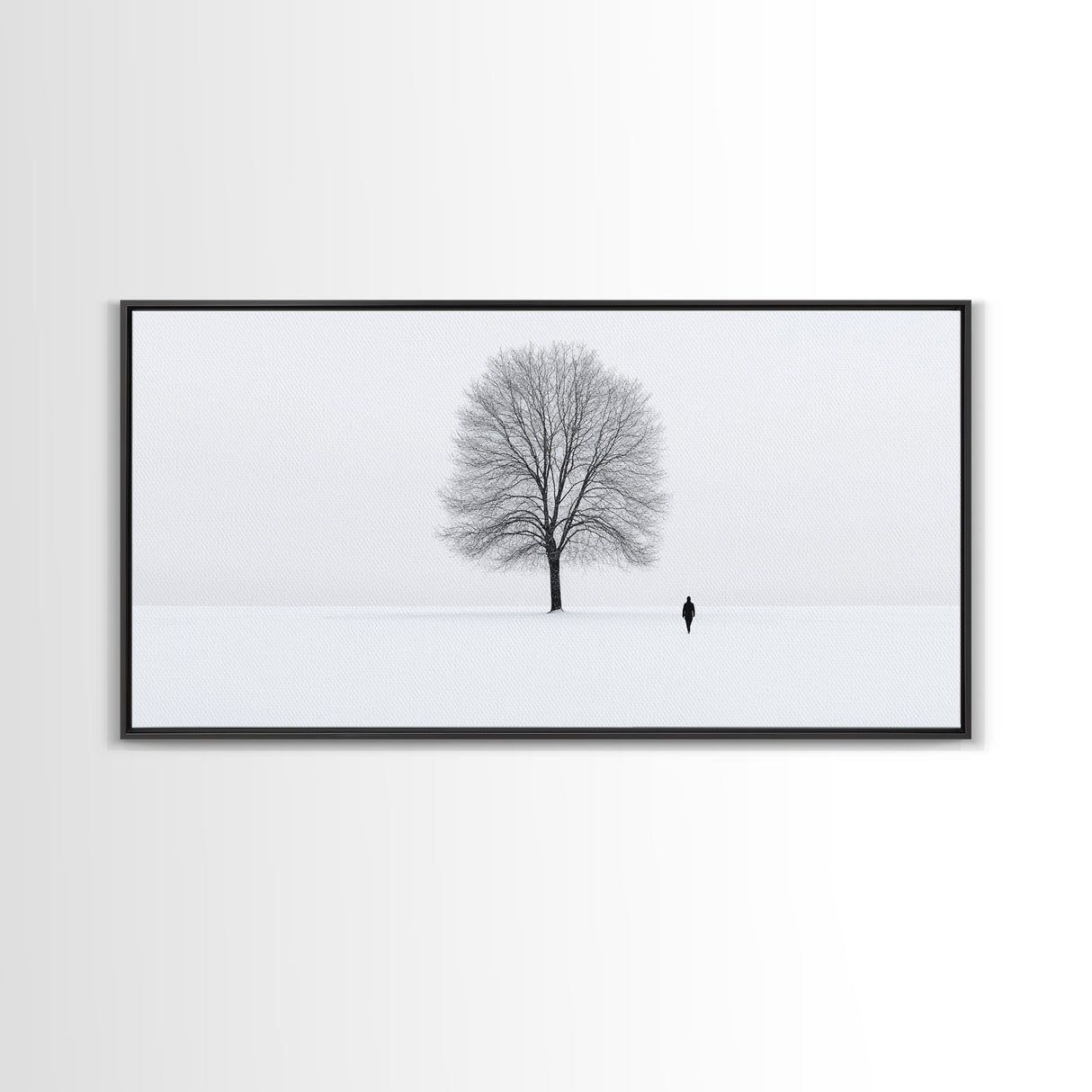 Solitude - Framed Canvas Print - Ready To Hang Wall Art - Winter Decor - Lone Tree In A Snow Covered Valley - Winter Landscape Painting