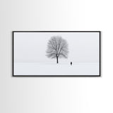 Solitude - Framed Canvas Print - Ready To Hang Wall Art - Winter Decor - Lone Tree In A Snow Covered Valley - Winter Landscape Painting