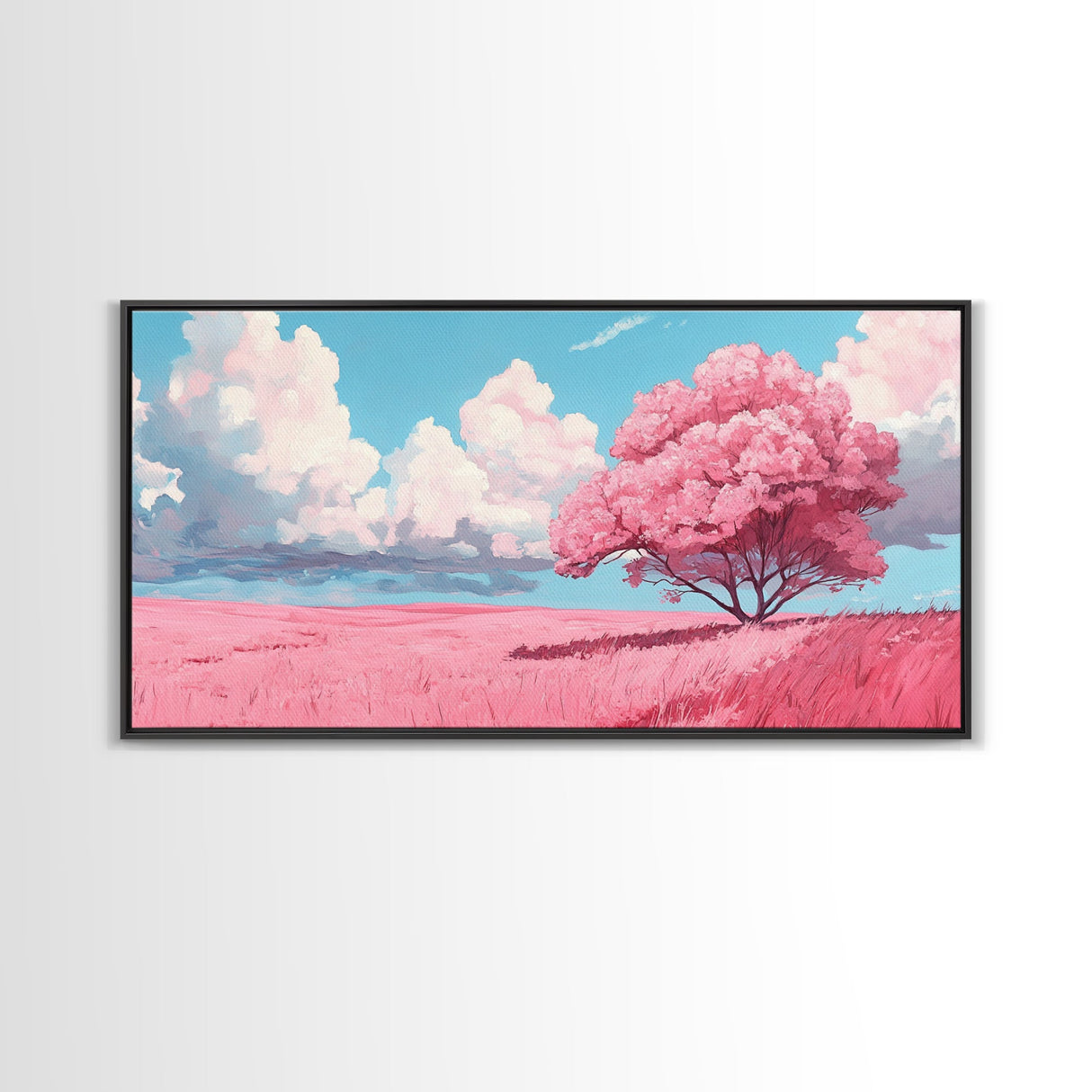 Pink Fields - Abstract Wall Art - Framed Canvas Print - Abstract Landscape Painting - Surrealist Wall Art - Above Sofa Modern Art