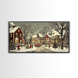 1950s Christmas Village Oil Painting on Canvas Print, Christmas home Decor, Christmas Painting, Christmas Wall Art