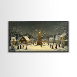 Festive Christmas Village Wall Art Framed Canvas Print, Festive Christmas Street Scene, Cozy Christmas Wall Art, Ready To Hang Xmas Decor