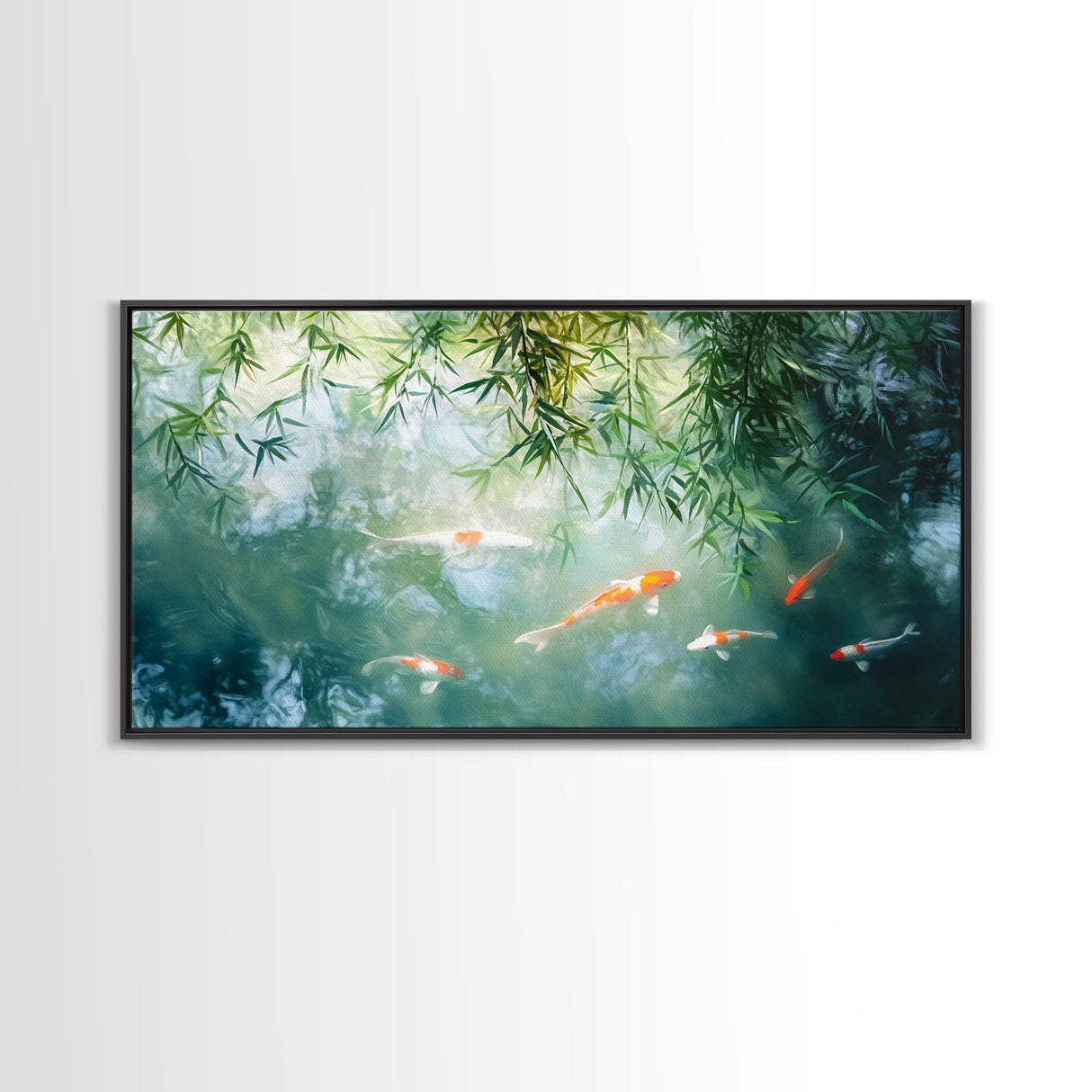 Koi Fish Swimming In a River Framed Canvas Print - Minimalist Art Wabi Sabi Style Home Decor